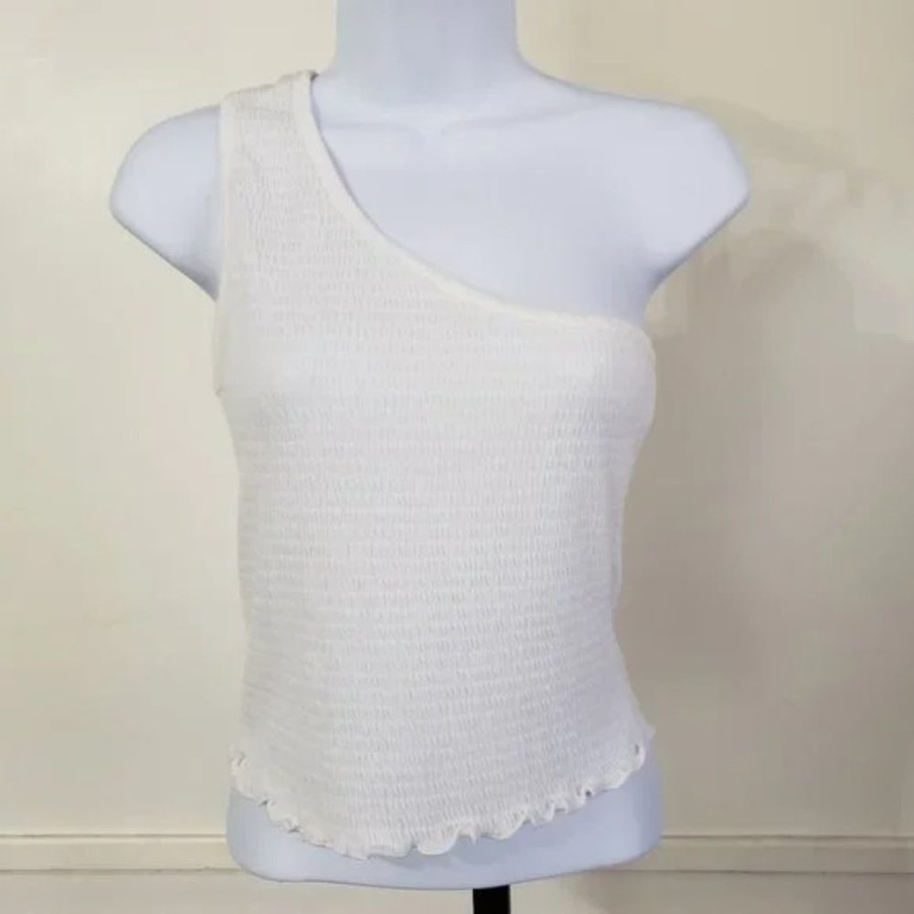 Altard State Womens Top Sz M Muse One Shoulder White Cropped Smocked NEW